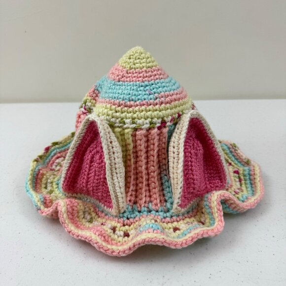Handmade Multicolor Crochet Cat Ear Pixie Hat With Ruffled Brim For Adults main image 7